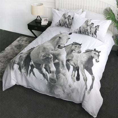 Housse de Couette Chevaux Noir et Blanc
