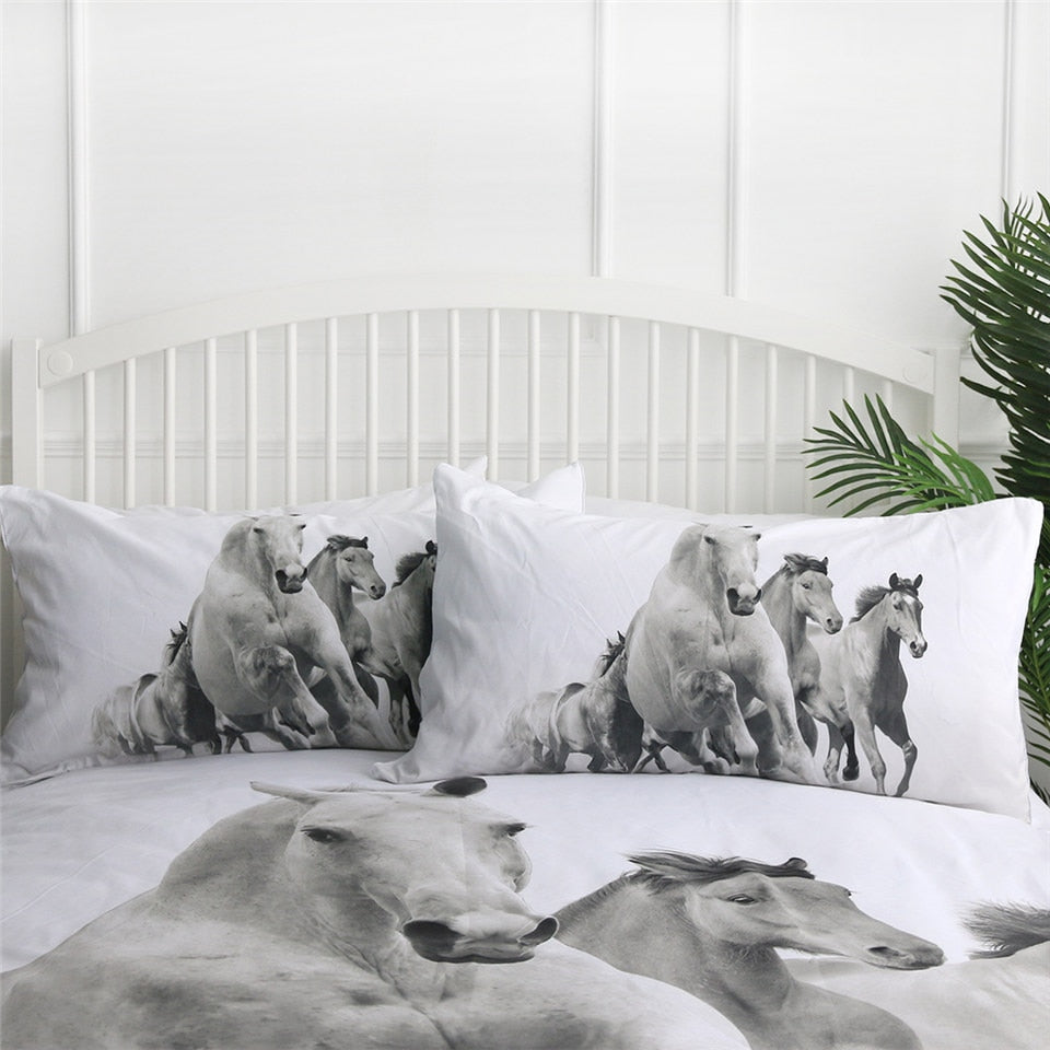 Housse de Couette Chevaux Noir et Blanc