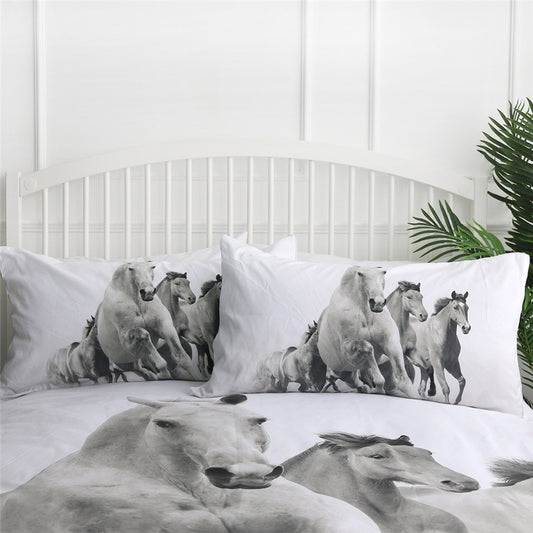Housse de Couette Chevaux Noir et Blanc