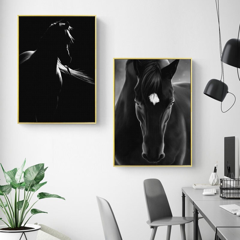 Tableau Cheval Ensemble Noir et Blanc