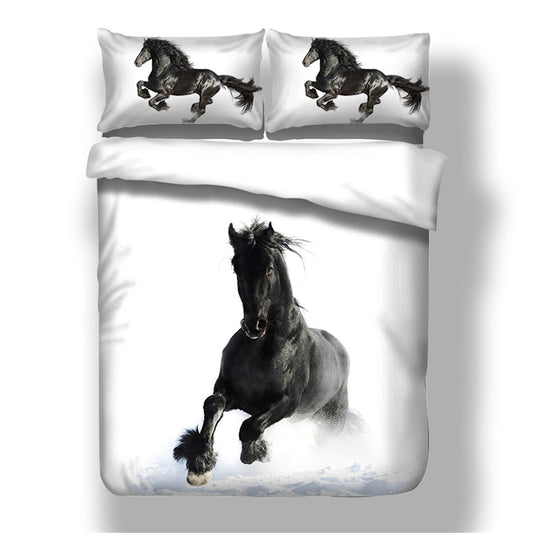 Housse de Couette Cheval Noir et Blanc