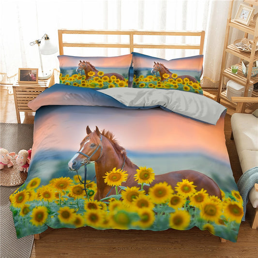Housse de Couette Cheval <br> Champ de Tournesol