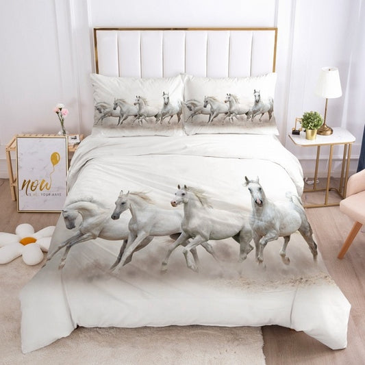 Housse de Couette Chevaux Harde Blanche