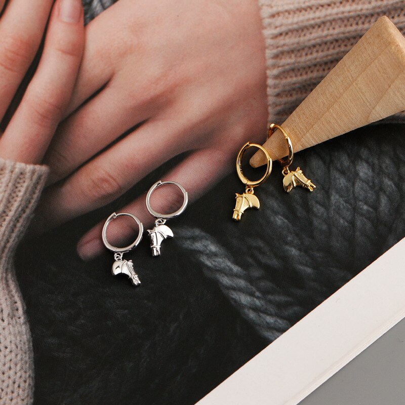 Boucle d'oreille Dormeuse Cheval Argent