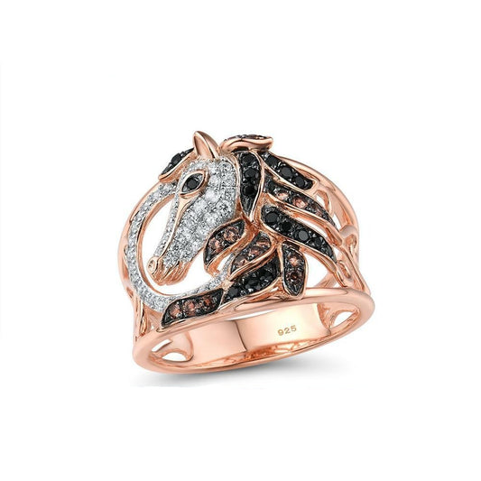 Bague Tête de Cheval en Argent Rose