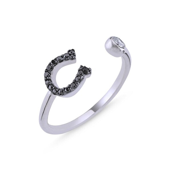 Bague Fer à Cheval Cristaux Noir