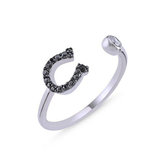 Bague Fer à Cheval Cristaux Noir