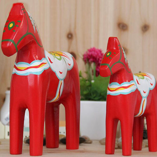 Statue Cheval Suédois en bois - Lot de 2