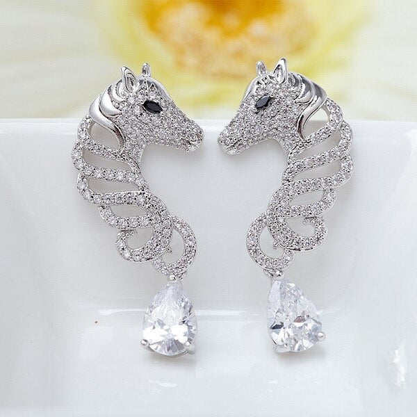 Boucles D'oreilles Tête de Cheval en cristaux