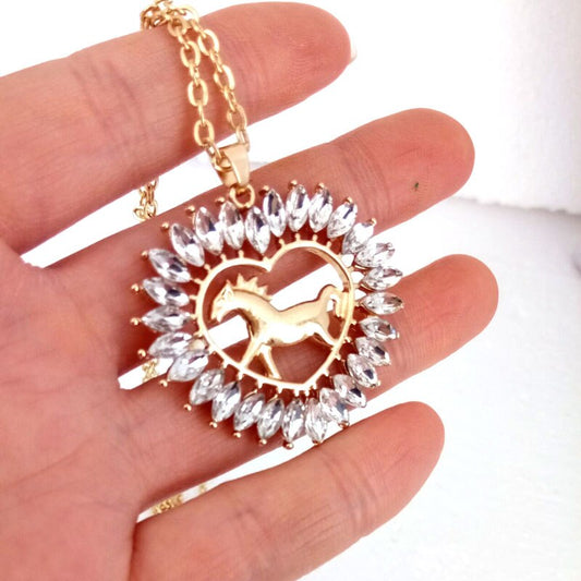 Collier Cheval Coeur avec cristaux