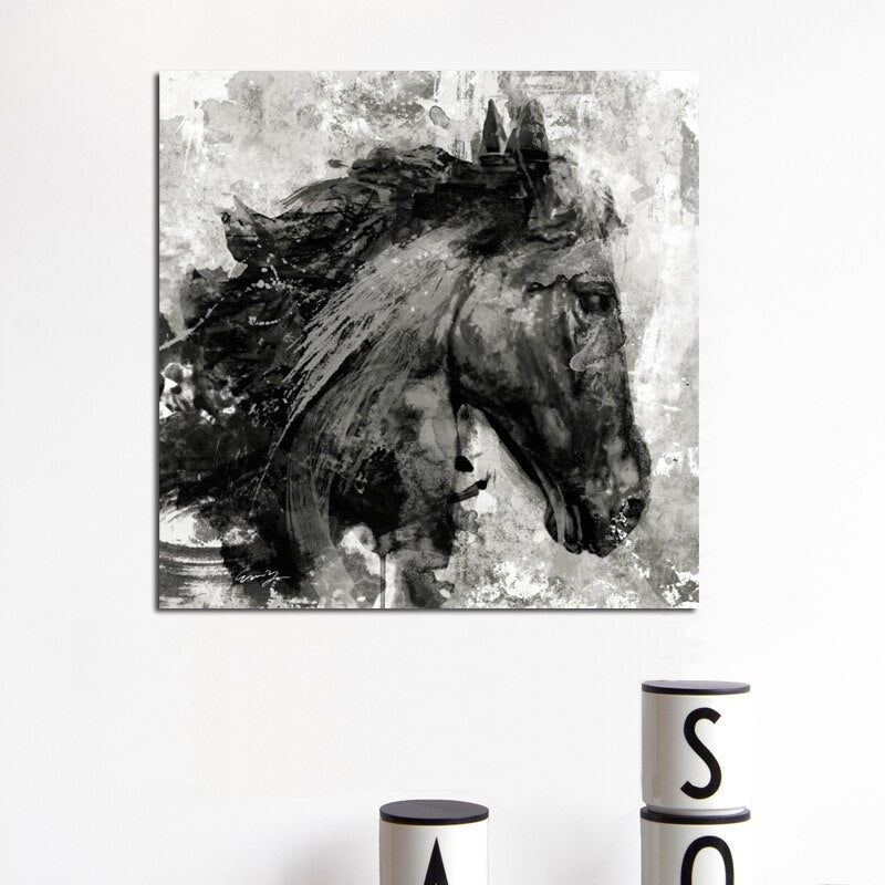 Tableau Cheval <br> Abstrait Noir et Blanc