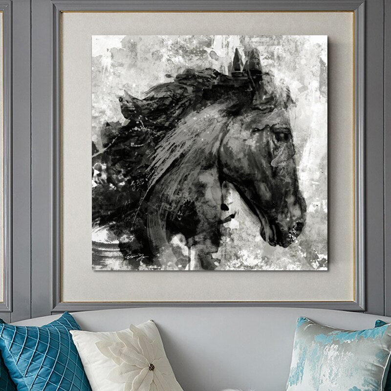 Tableau Cheval <br> Abstrait Noir et Blanc
