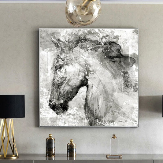 Tableau Cheval <br> Abstrait Noir et Blanc