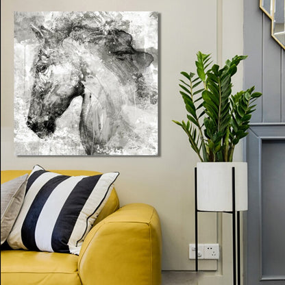 Tableau Cheval <br> Abstrait Noir et Blanc