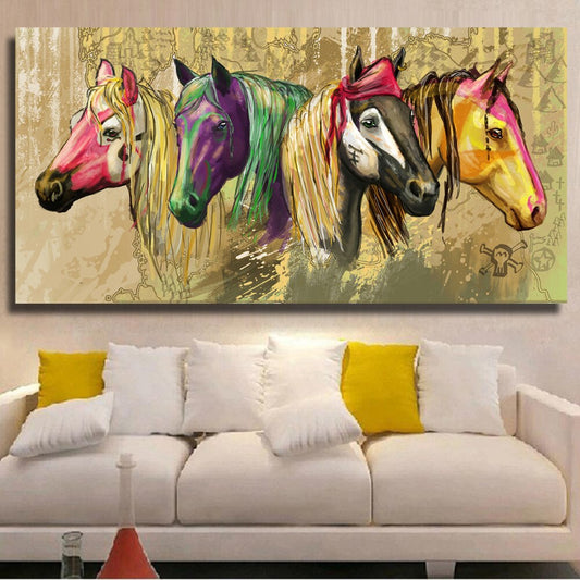 Tableau Chevaux <br> Abstrait Multicolores
