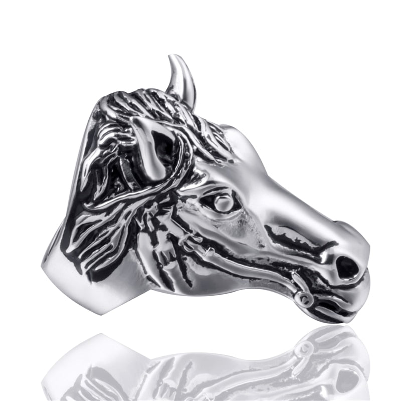 Bague Tête de Cheval en Acier