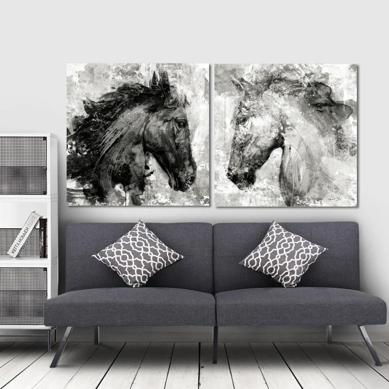 Tableau Cheval <br> Abstrait Noir et Blanc