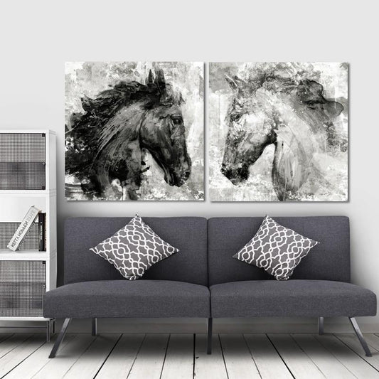 Tableau Cheval <br> Abstrait Noir et Blanc