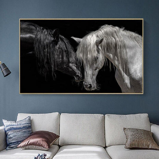 Tableau Cheval <br> Noir et Blanc Triste