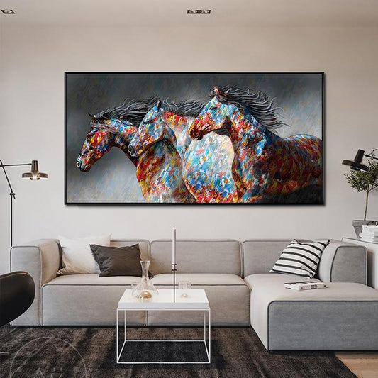 Tableau Chevaux <br> Troupeau Coloré au Galop