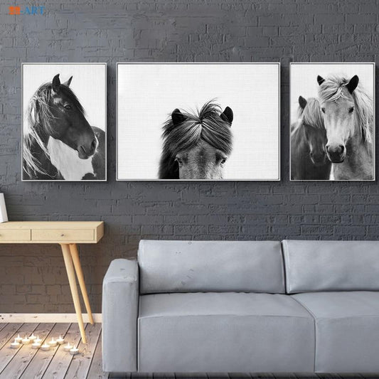Tableau Cheval <br> Tête de Cheval Noir et Blanc